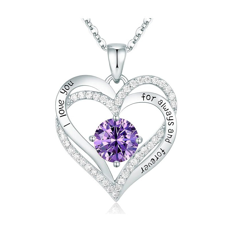 925 Sterling Silver Birthstone Heart Necklace - Personalized Monthly Gemstone Jewelry for Women