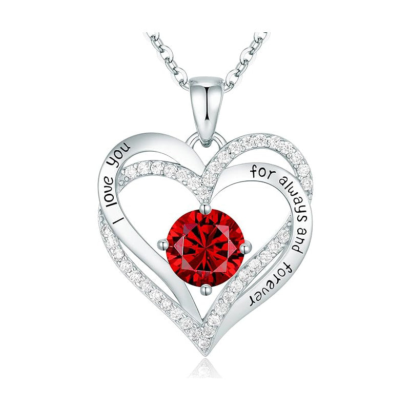 925 Sterling Silver Birthstone Heart Necklace - Personalized Monthly Gemstone Jewelry for Women