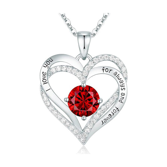 925 Sterling Silver Birthstone Heart Necklace - Personalized Monthly Gemstone Jewelry for Women