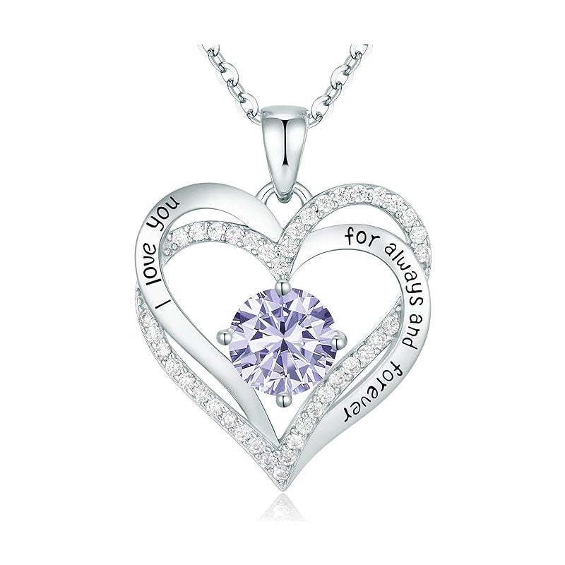 925 Sterling Silver Birthstone Heart Necklace - Personalized Monthly Gemstone Jewelry for Women