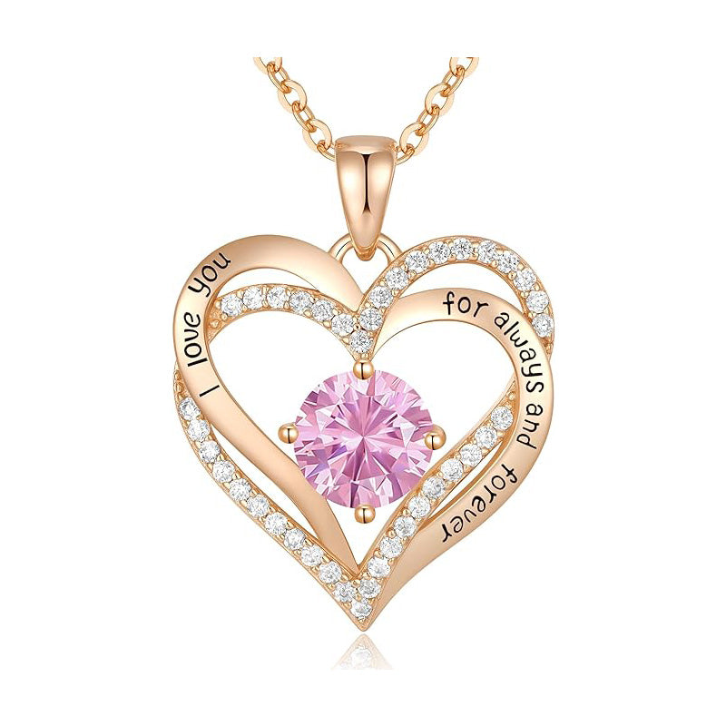 925 Sterling Silver Birthstone Heart Necklace - Personalized Monthly Gemstone Jewelry for Women