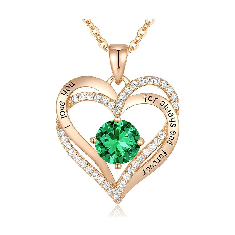 925 Sterling Silver Birthstone Heart Necklace - Personalized Monthly Gemstone Jewelry for Women