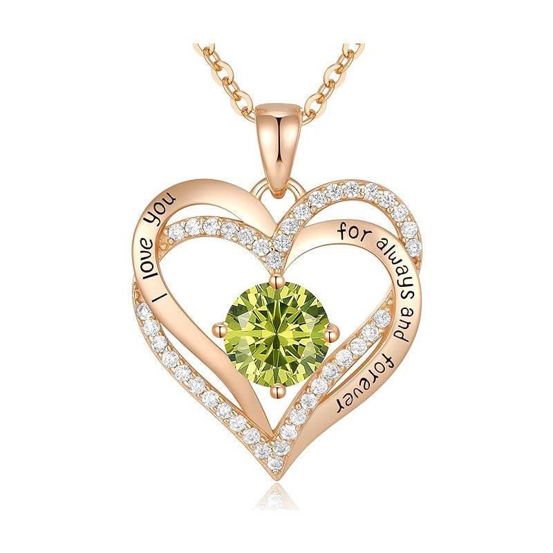 925 Sterling Silver Birthstone Heart Necklace - Personalized Monthly Gemstone Jewelry for Women