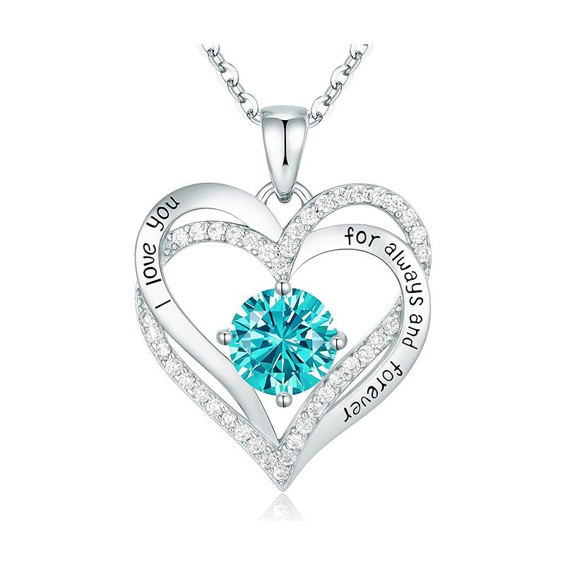 925 Sterling Silver Birthstone Heart Necklace - Personalized Monthly Gemstone Jewelry for Women