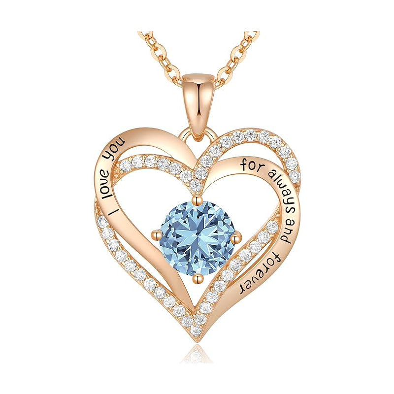925 Sterling Silver Birthstone Heart Necklace - Personalized Monthly Gemstone Jewelry for Women