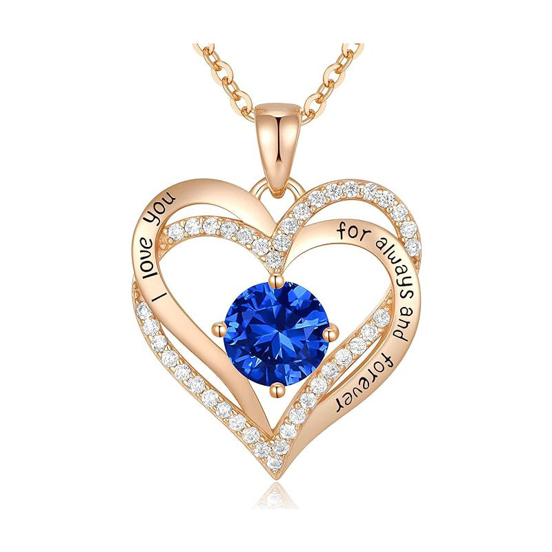 925 Sterling Silver Birthstone Heart Necklace - Personalized Monthly Gemstone Jewelry for Women