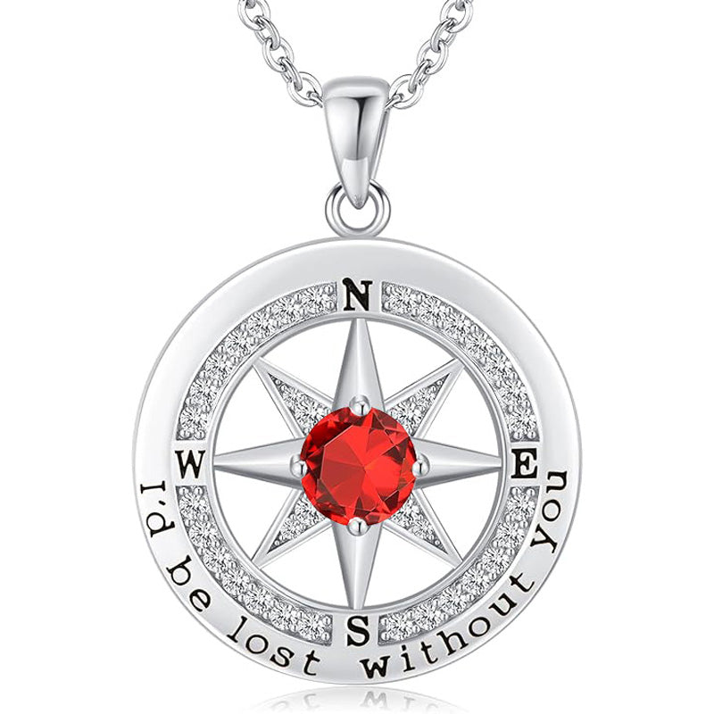 Personalized 12 Birthstone Compass Necklace | 925 Sterling Silver with Gold/Rose Gold/White Gold Plating + Zircon, Birth Month Jewelry for Women, Ideal Birthday Gift