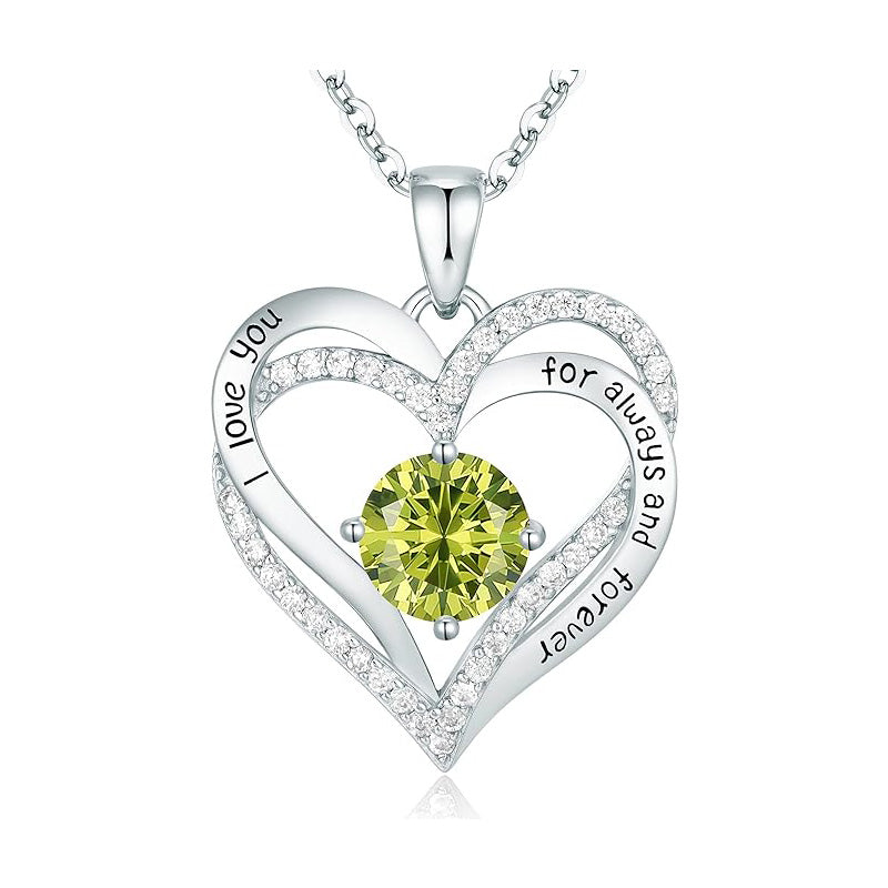 925 Sterling Silver Birthstone Heart Necklace - Personalized Monthly Gemstone Jewelry for Women