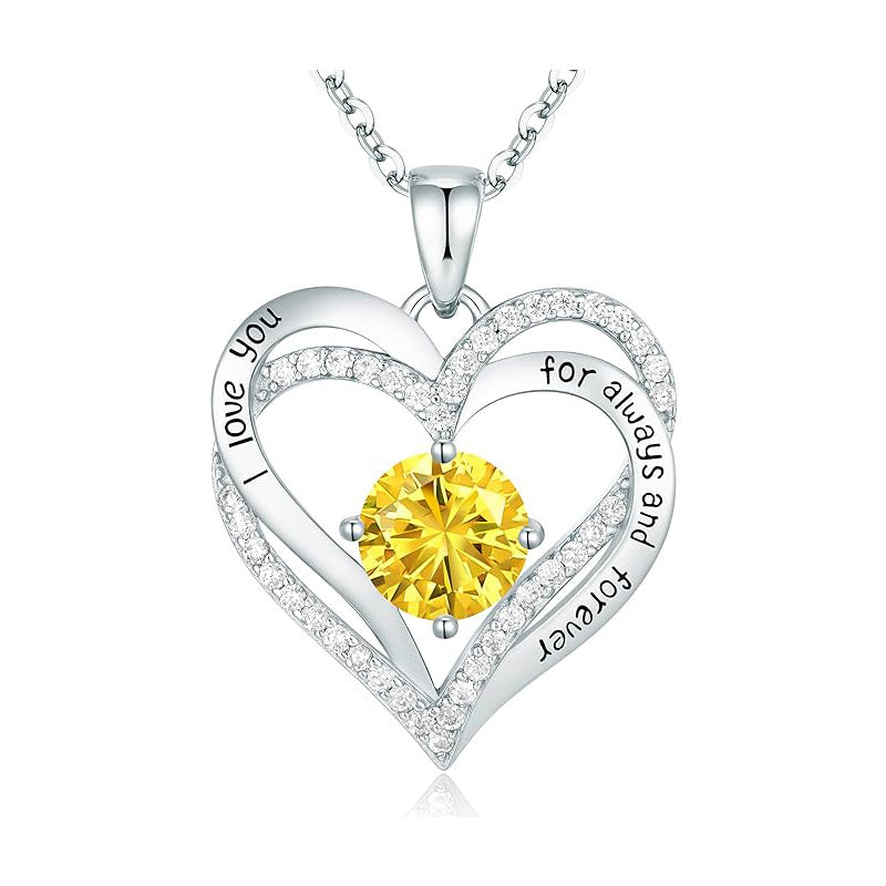 925 Sterling Silver Birthstone Heart Necklace - Personalized Monthly Gemstone Jewelry for Women