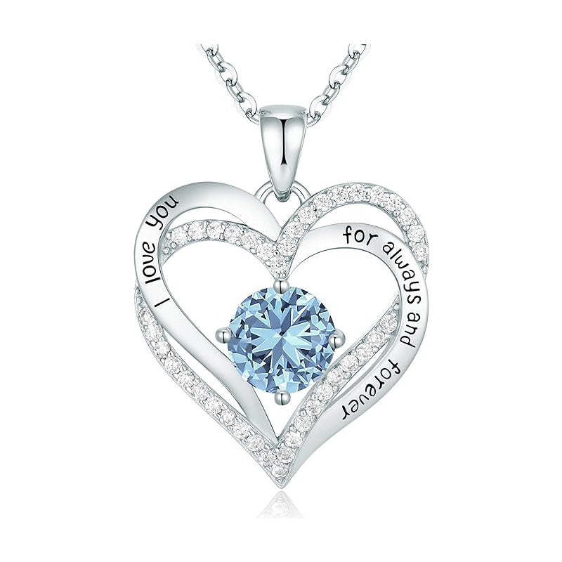 925 Sterling Silver Birthstone Heart Necklace - Personalized Monthly Gemstone Jewelry for Women