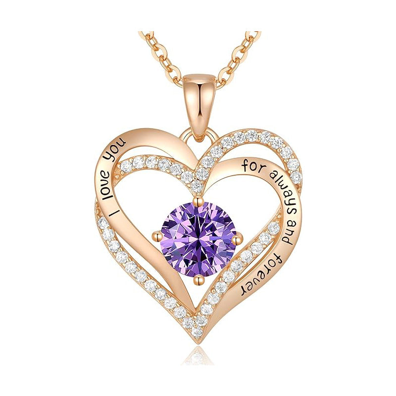 925 Sterling Silver Birthstone Heart Necklace - Personalized Monthly Gemstone Jewelry for Women