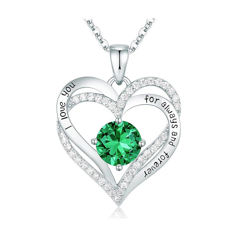 925 Sterling Silver Birthstone Heart Necklace - Personalized Monthly Gemstone Jewelry for Women