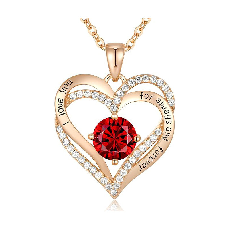 925 Sterling Silver Birthstone Heart Necklace - Personalized Monthly Gemstone Jewelry for Women