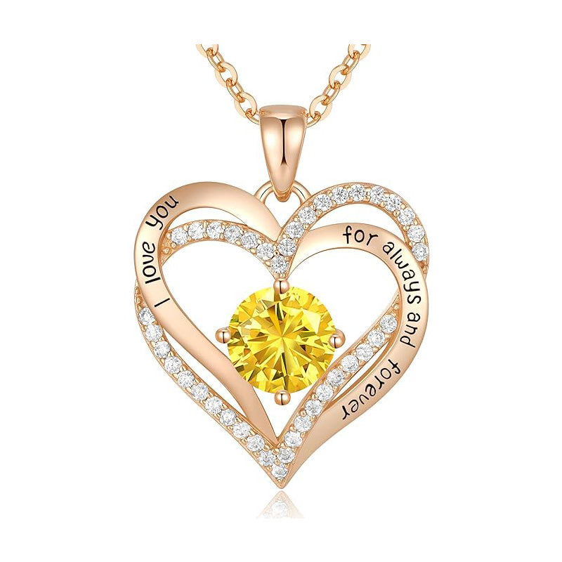 925 Sterling Silver Birthstone Heart Necklace - Personalized Monthly Gemstone Jewelry for Women