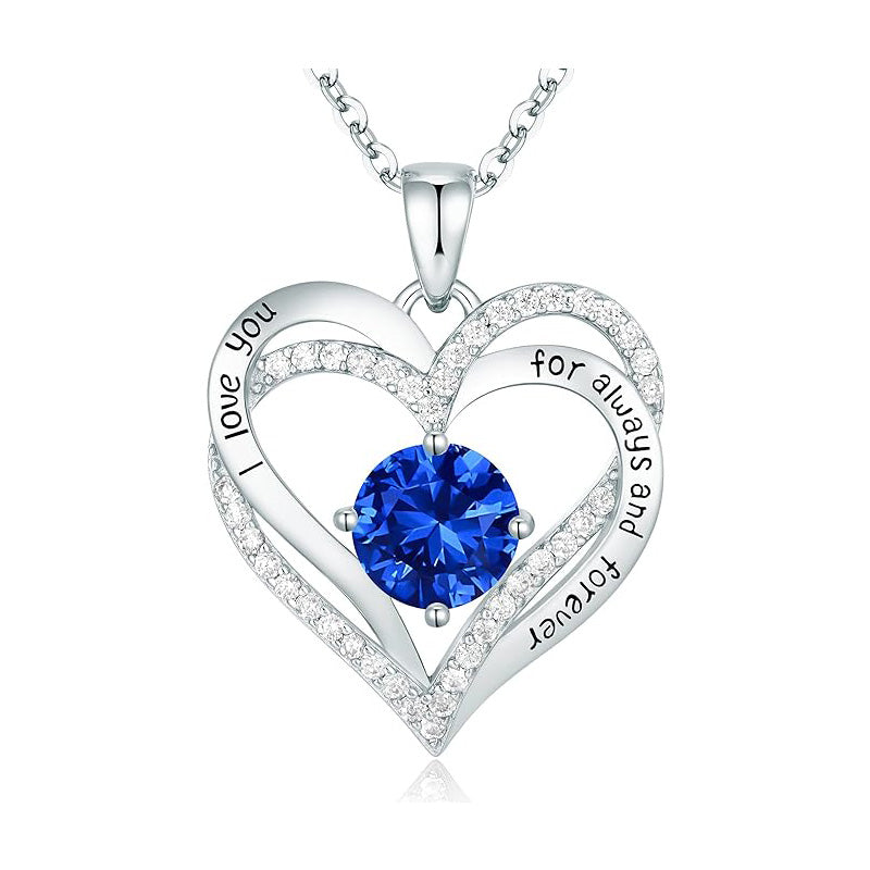 925 Sterling Silver Birthstone Heart Necklace - Personalized Monthly Gemstone Jewelry for Women