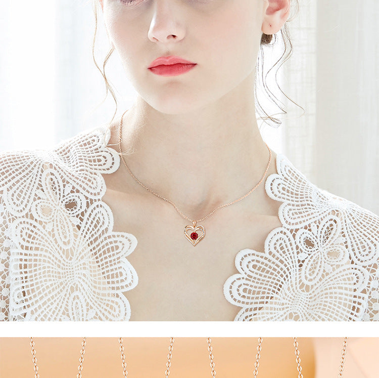 925 Sterling Silver Birthstone Heart Necklace - Personalized Monthly Gemstone Jewelry for Women